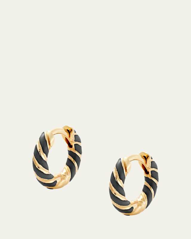 Small Streamer Enamel Huggie Hoop Earrings in 14K Yellow Gold